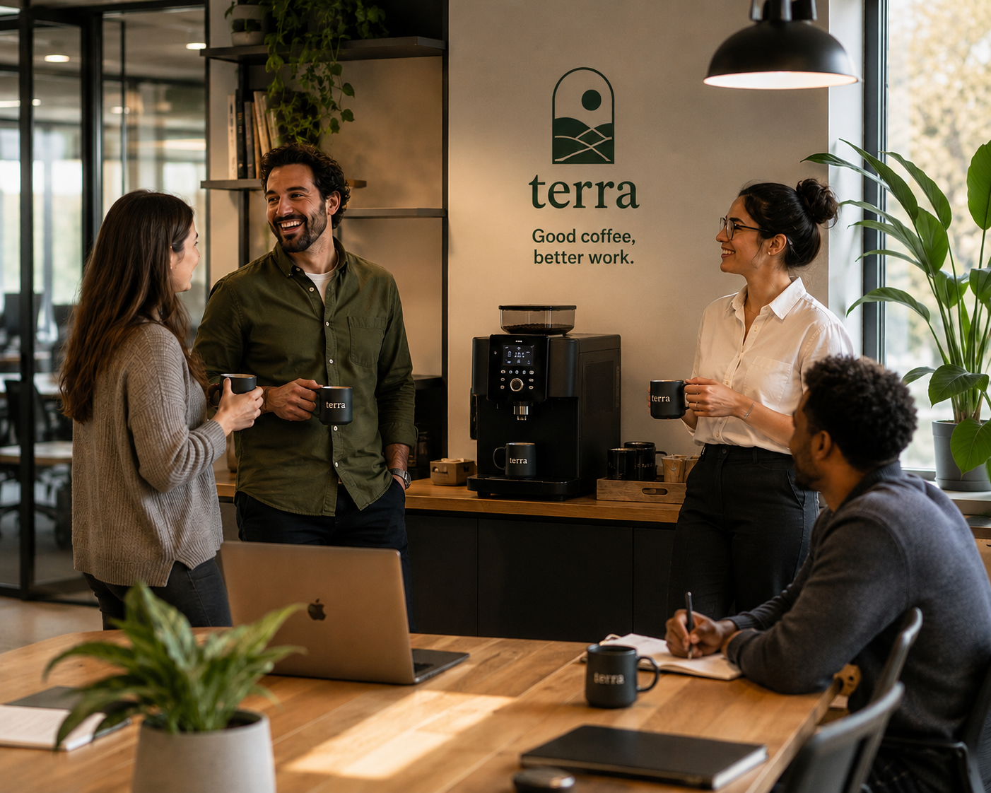 Team enjoying Terra coffee in the office
